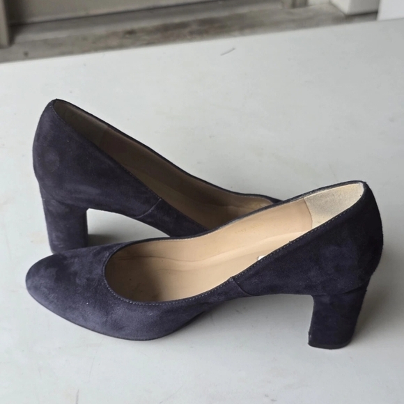 LK Bennett London Suede Pumps Sz 38 Blue Women Block Heel Comfort - Picture 7 of 11